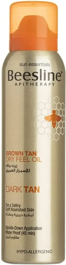 beesline brown tan dry feel oil spray 150 ml - بيزلين سبراى مزيل العرق زيت جاف للاسمرار 150 مل