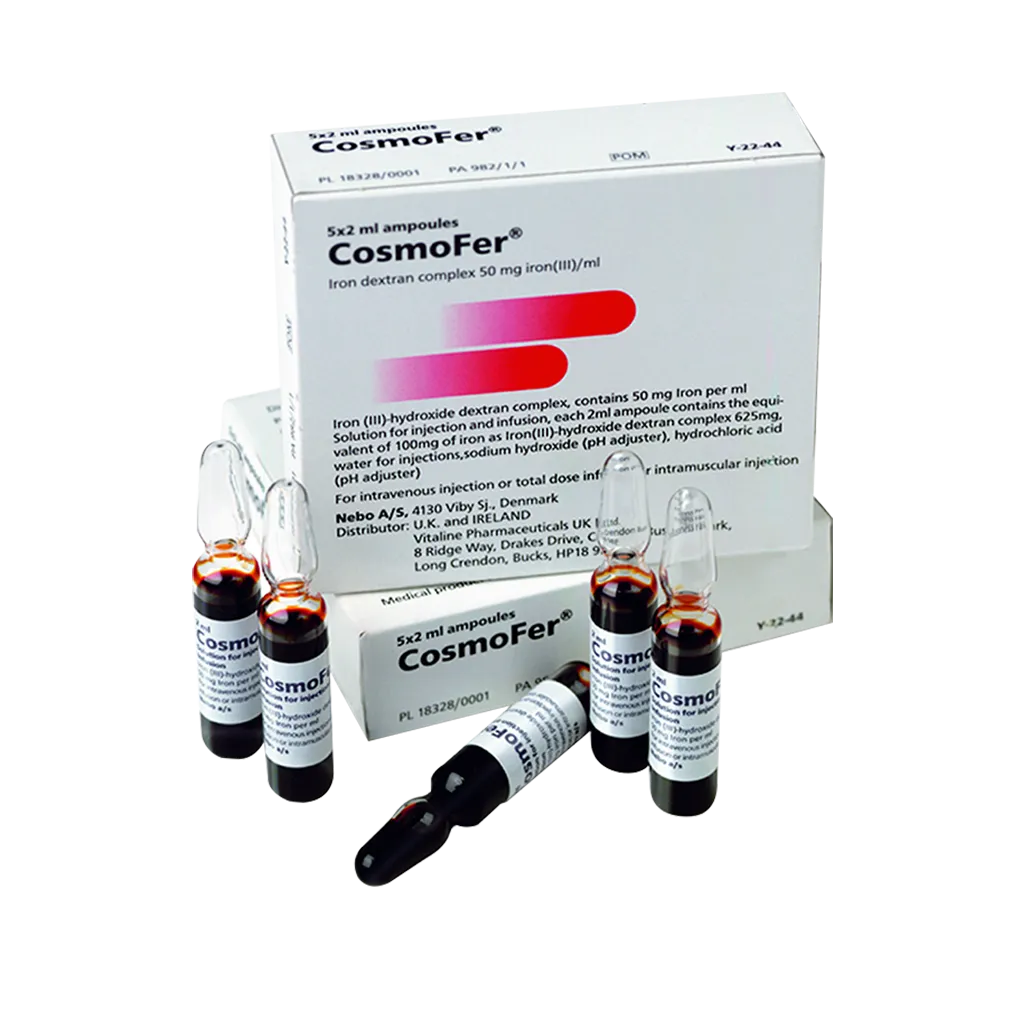 [code in gad:21672--code in mourad:21672] Cosmofer for infusion 5 ampoules - كوزموفير 5 امبولات لعلاج نقص الحديد