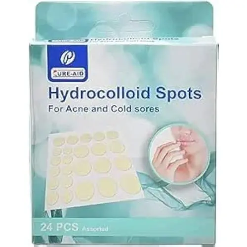 [code in gad:59503--code in mourad:65517] Cure Aid Hydrocolloid Spots 24 Pcs - كيور ايد لاصقات علاج حب الشباب 24 قطعة