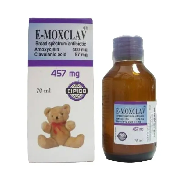 E Moxclav 457mg syrup 70 ml - ايموكسكلاف 457 مجم معلق 70 مل