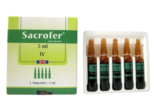 sacrofer 100mg/5ml 5 ampoules for IV - ساكروفير 100مجم 5 امبولات للحقن الوريدى