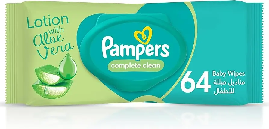 Pampers Complete Clean Baby 64 Wipes - بامبرز مناديل مبللة للأطفال 64 منديل