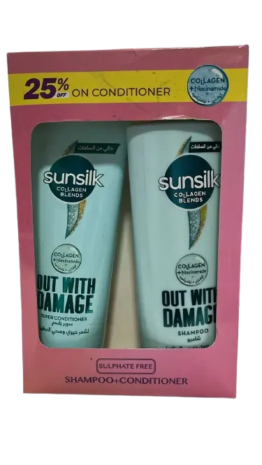 [code in gad:68269--code in mourad:] Sunsilk Collagen Blends Sulfate Free Shampoo  350ml + Super Conditioner 170ml - صانسيلك شامبو وبلسم سوبر كولاجين بليندز عرض خاص (Collagen + Niacinamide)