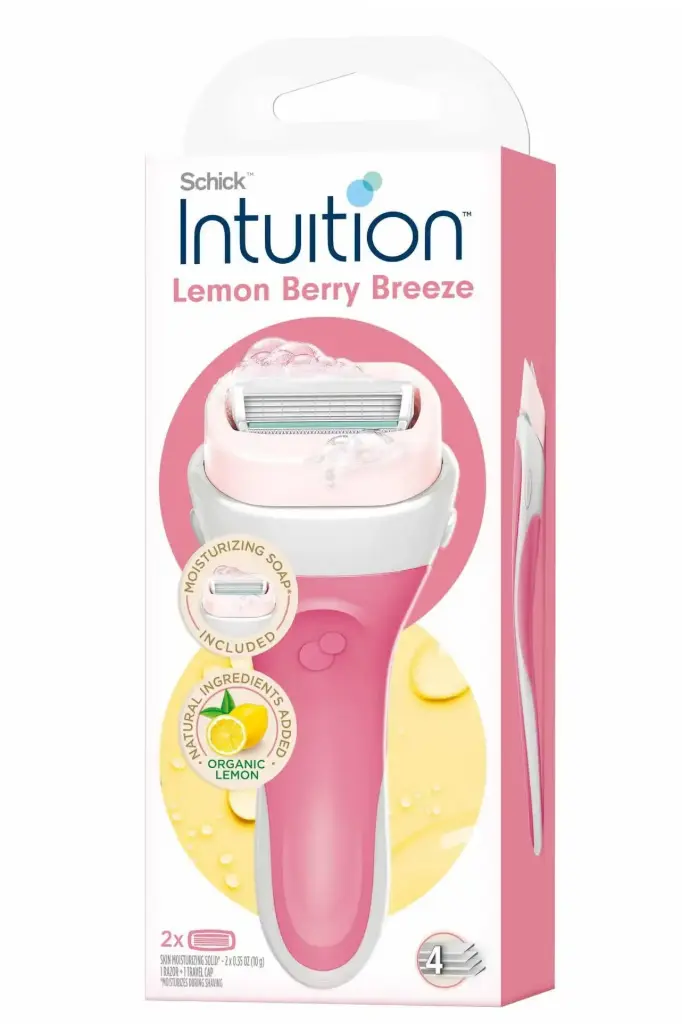[code in gad:68427--code in mourad:] Schick Intuition Lemon Berry Breeze Razor Kit 4 Blades - ماكينة حلاقة شيك إنتويشن ليمون بيري بريز للنساء ٤ شفرات طقم