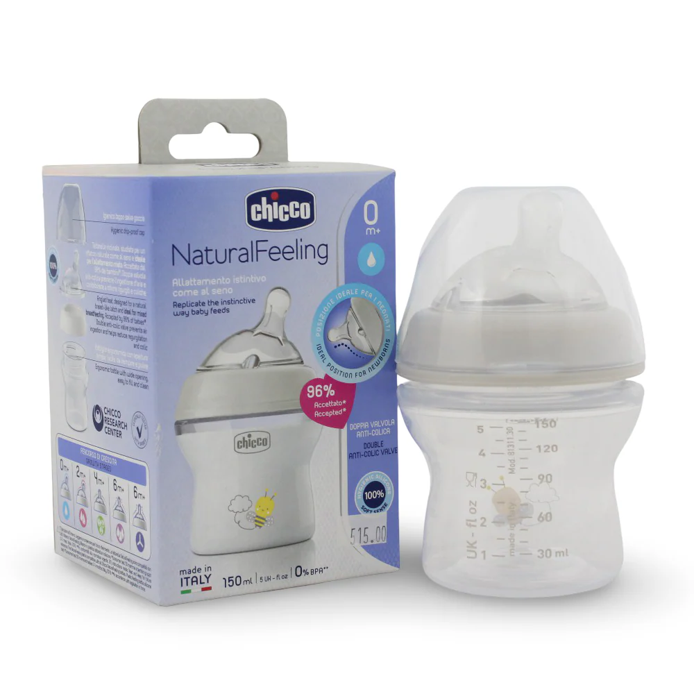 [code in gad:51160--code in mourad:] Chicco Natural Feeling Anti Colic Feeding Bottle 150ml - شيكو ناتشورال فيلينج ببرونة رضاعة 150 مل